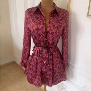 Floral Button-Up Dress with Belt